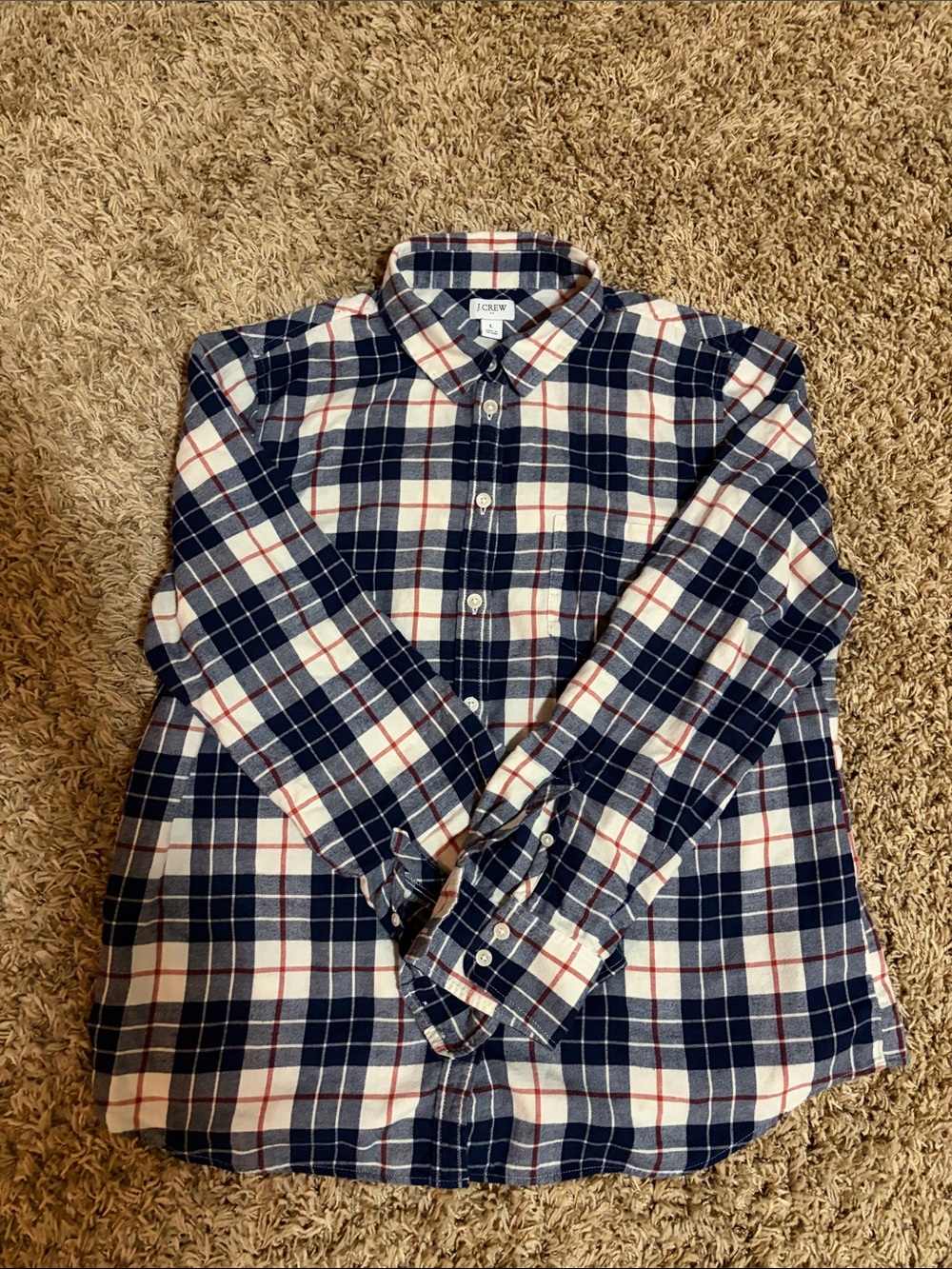 J. Crew Navy, White and Red Plaid Button-Down Shirt sz L